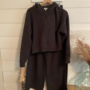 Cozy Aerie Black Marshmallow Hooded Lounge Set
